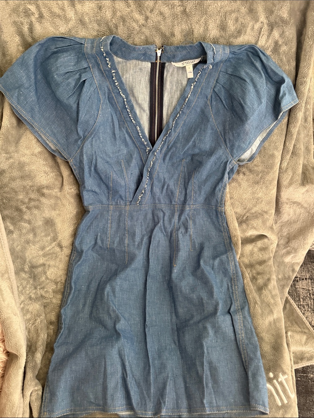 Denim Short Sleeve V-Neck Mini Dress - Light Blue Derek Lam Crosby